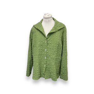Rafael Womans Textured Lime Green Abalone Button-Up Plisse Shacket Blouse 2X
